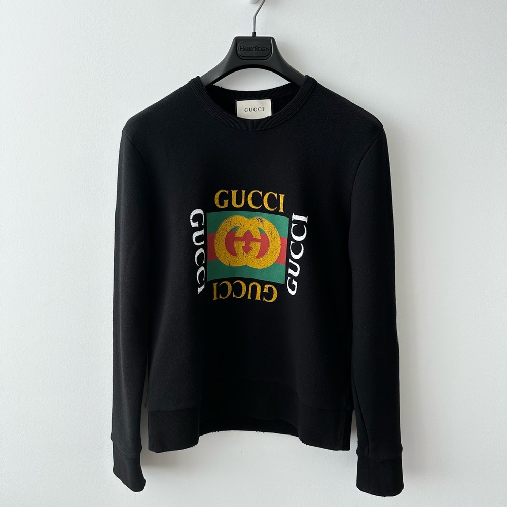 GUCCI | Authentic Black Cotton Jersey Crewneck Sweatshirt with logo